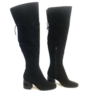 H Halston Sz 6.5 Black Suede Knee High Boots NWOT
